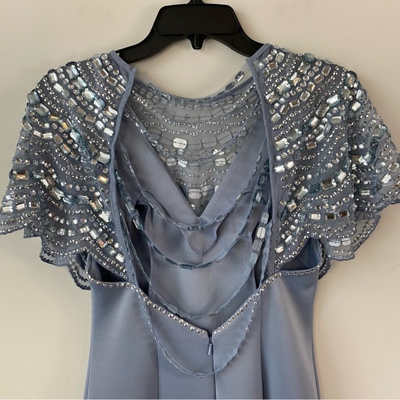 ASOS Design Embellished Cape Midi Scuba Dress Dusty‎ Blue 2 - Picture 7 of 14